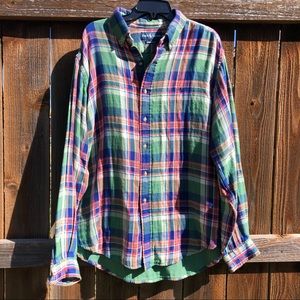 Ralph Lauren Colorful Plaid 100% Cotton Button Down Size XL